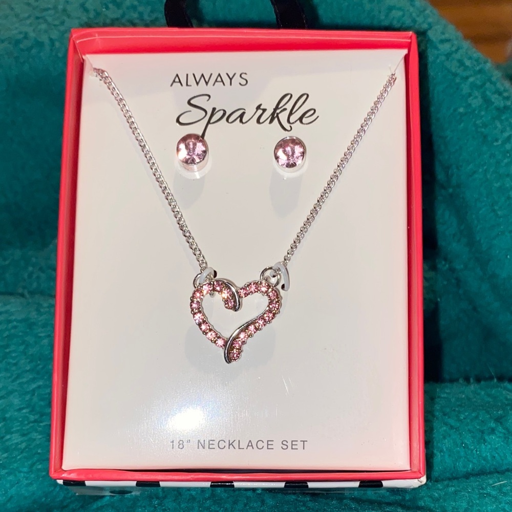 Macy's Pink Heart Necklace and Earring Set